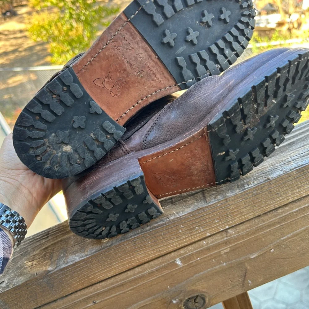 John Fluevog USA size 8 distressed Engineer Moto Angel Buckle leather boots - Picture 6 of 11